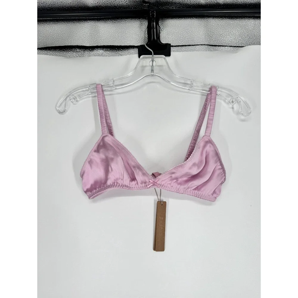SKIMS Woven Shine Sleep Bralette Bra Womens XXS 2XS Pink Rose Soft Elastic Strap